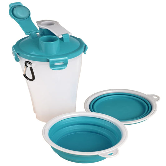 FLAMINGO 2-in-1 Haustier-Reisebecher für Wasser/Futter Trinka Blau