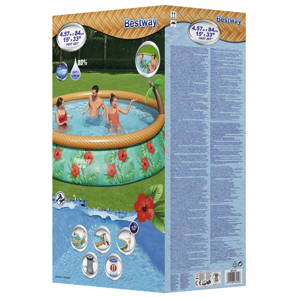 Bestway Fast Set Aufblasbares Pool-Set Paradise Palms 457x84 cm