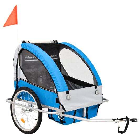 2-in-1 Fahrradanhänger und Kinderwagen Blau und Grau