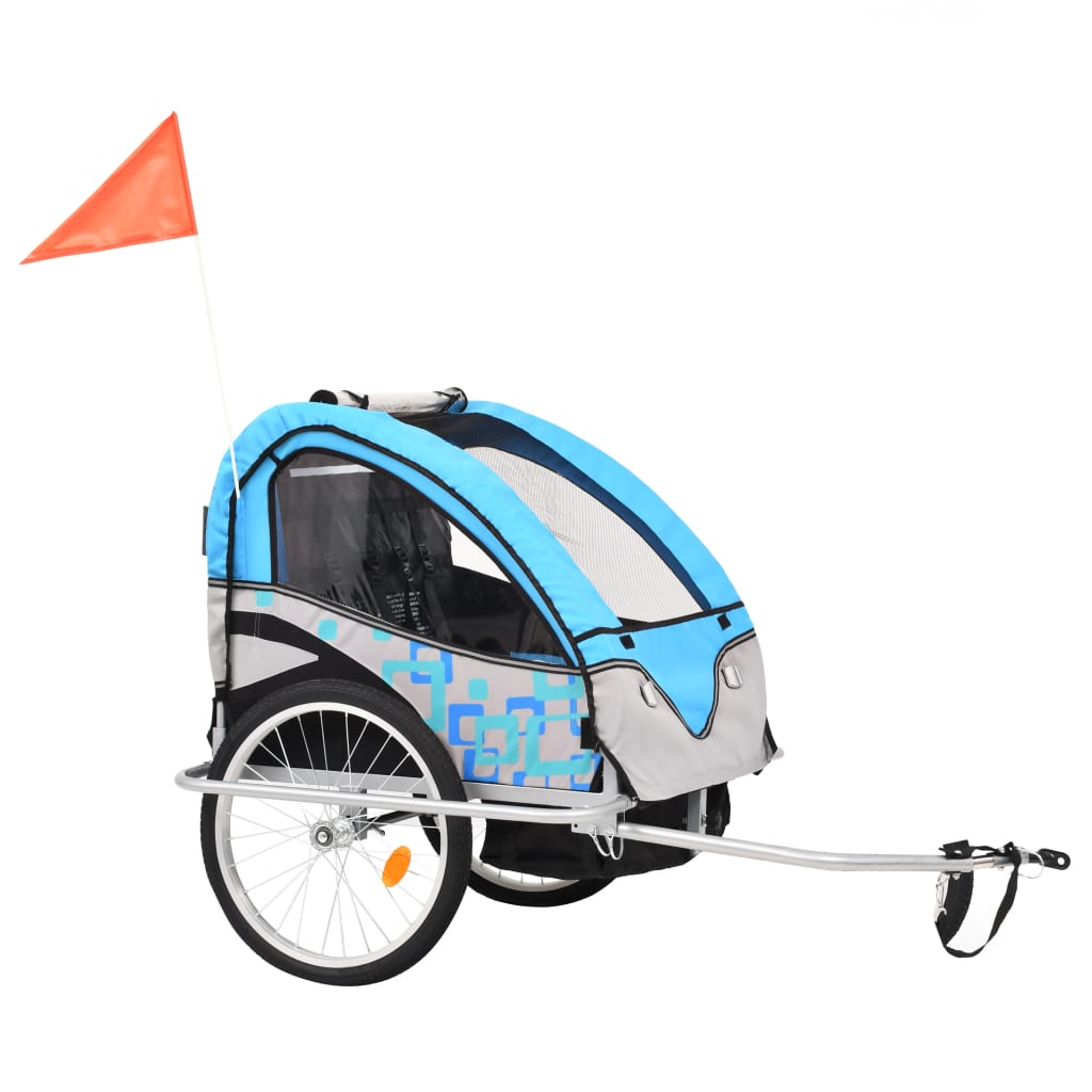 2-in-1 Fahrradanhänger und Kinderwagen Blau und Grau