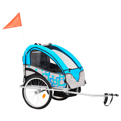 2-in-1 Fahrradanhänger und Kinderwagen Blau und Grau