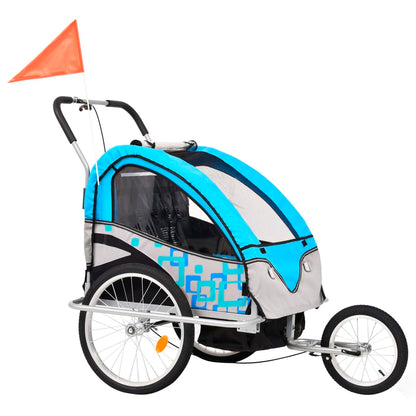 2-in-1 Fahrradanhänger und Kinderwagen Blau und Grau