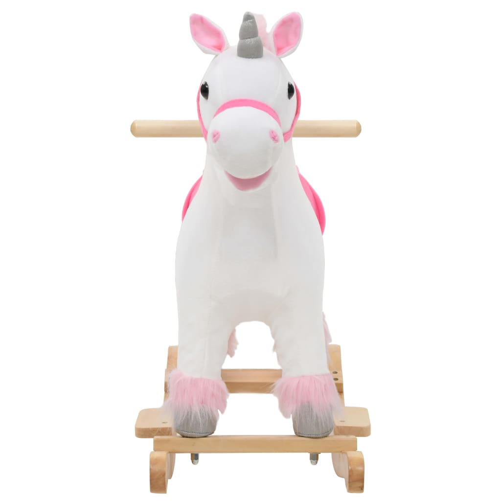 Schaukeltier Einhorn Plüsch 65x32x58 cm Weiß und Rosa