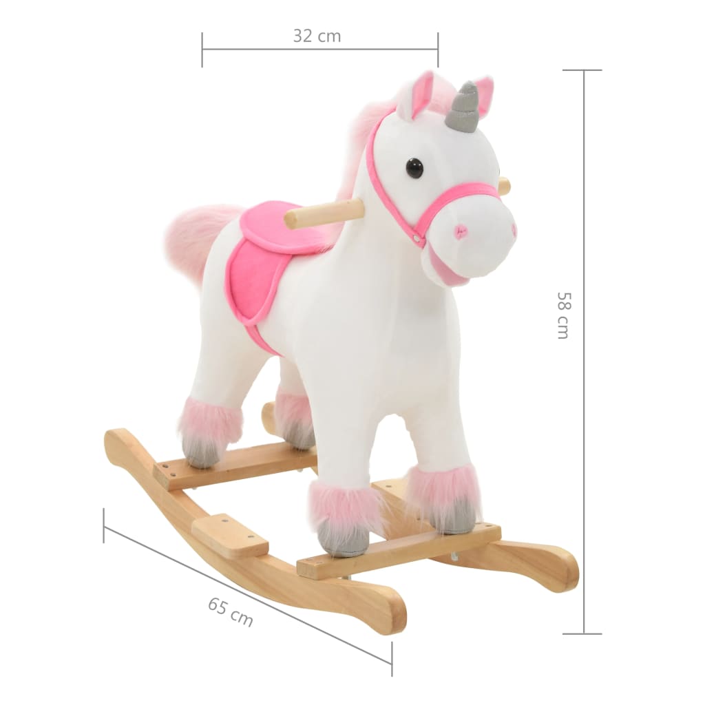 Schaukeltier Einhorn Plüsch 65x32x58 cm Weiß und Rosa