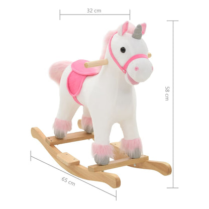 Schaukeltier Einhorn Plüsch 65x32x58 cm Weiß und Rosa