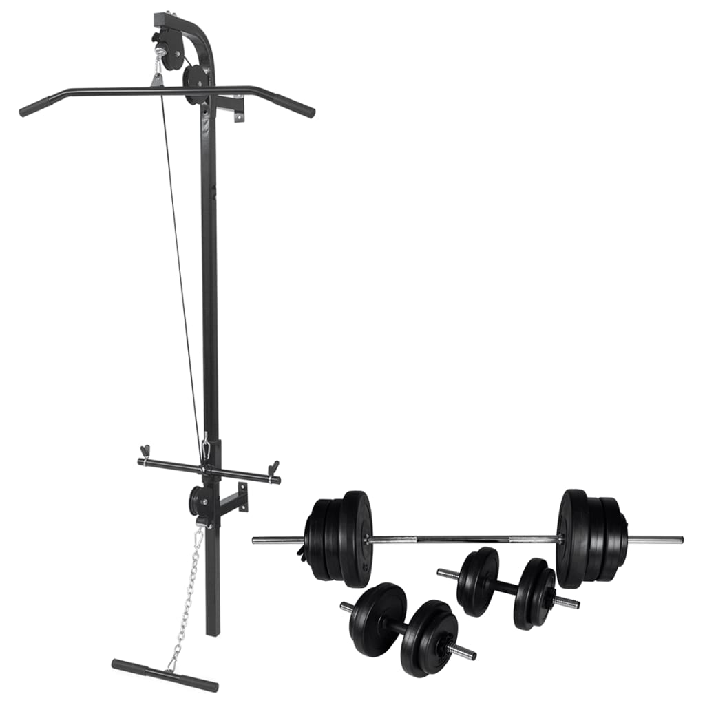 Fitnessstation Wandmontage mit Langhantel Kurzhantel Set 60,5kg