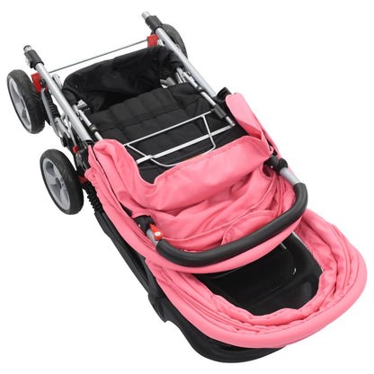 Tandem-Kinderwagen Stahl Rosa und Schwarz