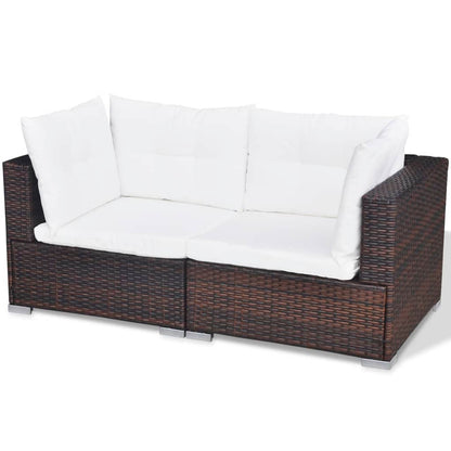 10-tlg. Garten-Lounge-Set mit Auflagen Poly Rattan Braun