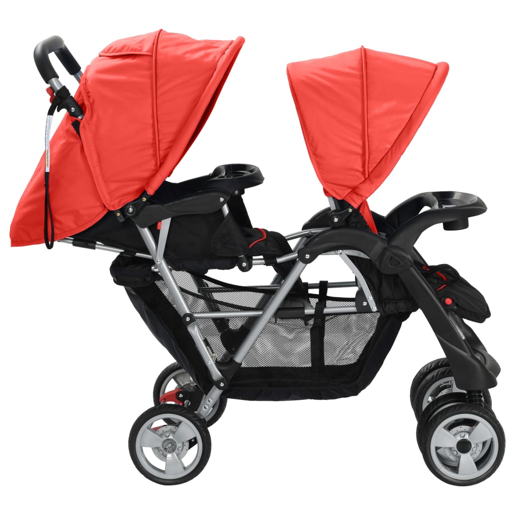 Tandem-Kinderwagen Stahl Rot und Schwarz