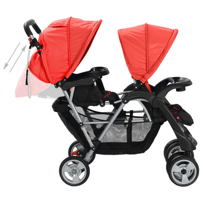 Tandem-Kinderwagen Stahl Rot und Schwarz