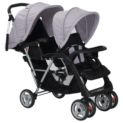 Tandem-Kinderwagen Stahl Grau und Schwarz