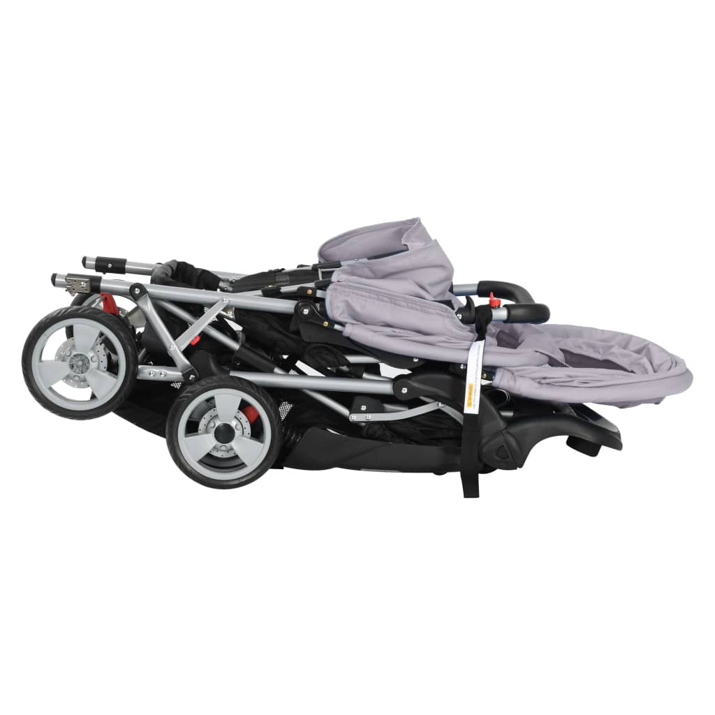 Tandem-Kinderwagen Stahl Grau und Schwarz