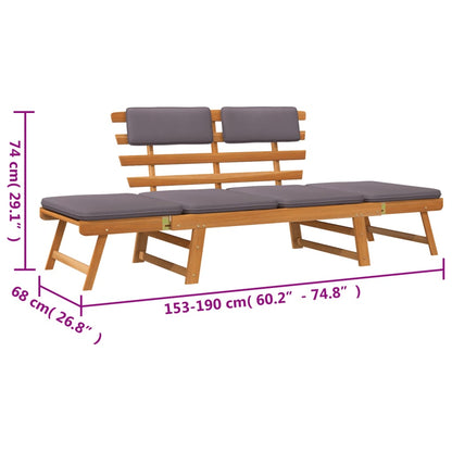 2-in-1 Gartenliege mit Auflage 190 cm Massivholz Akazie