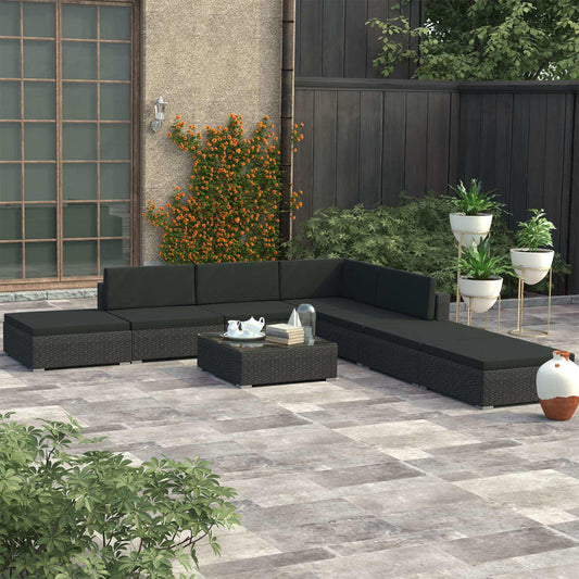 8-tlg. Garten-Lounge-Set mit Auflagen Poly Rattan Schwarz