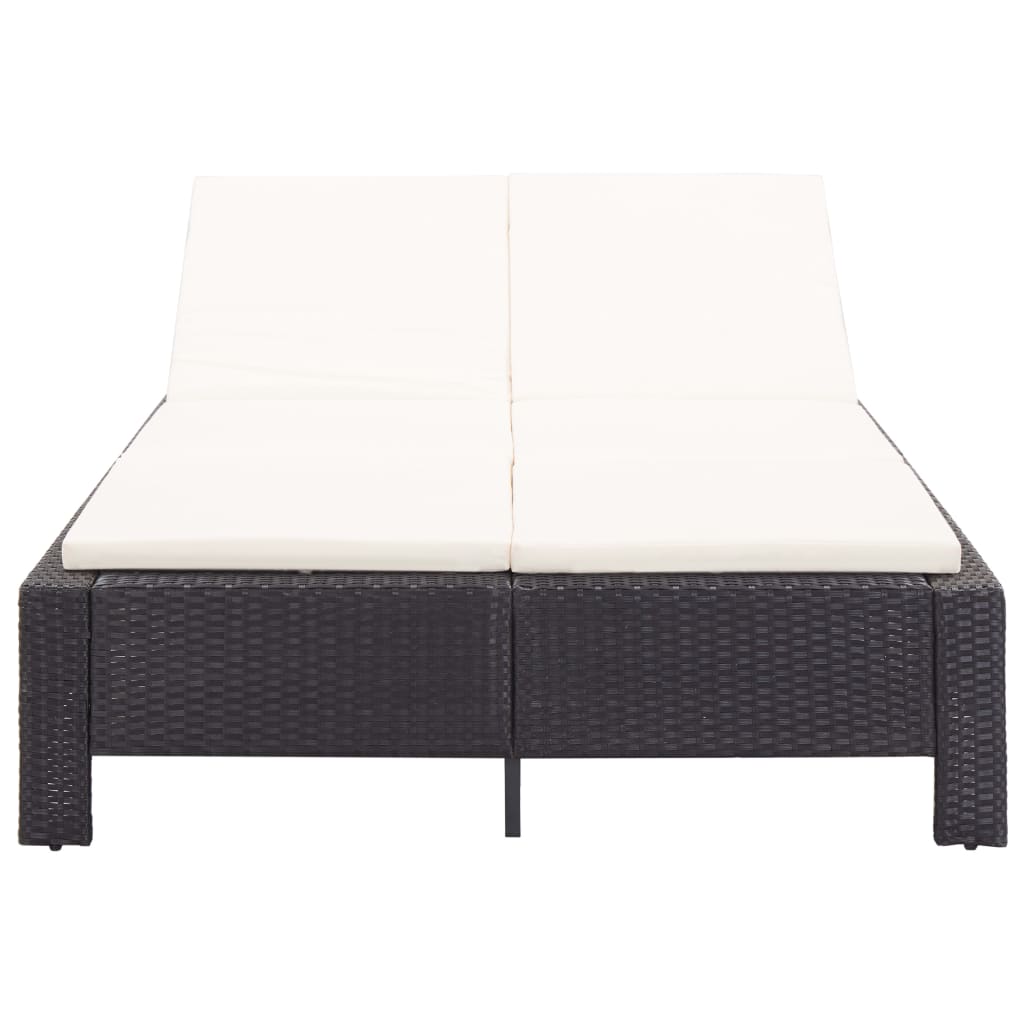 2-Personen-Sonnenliege mit Auflage Schwarz Poly Rattan