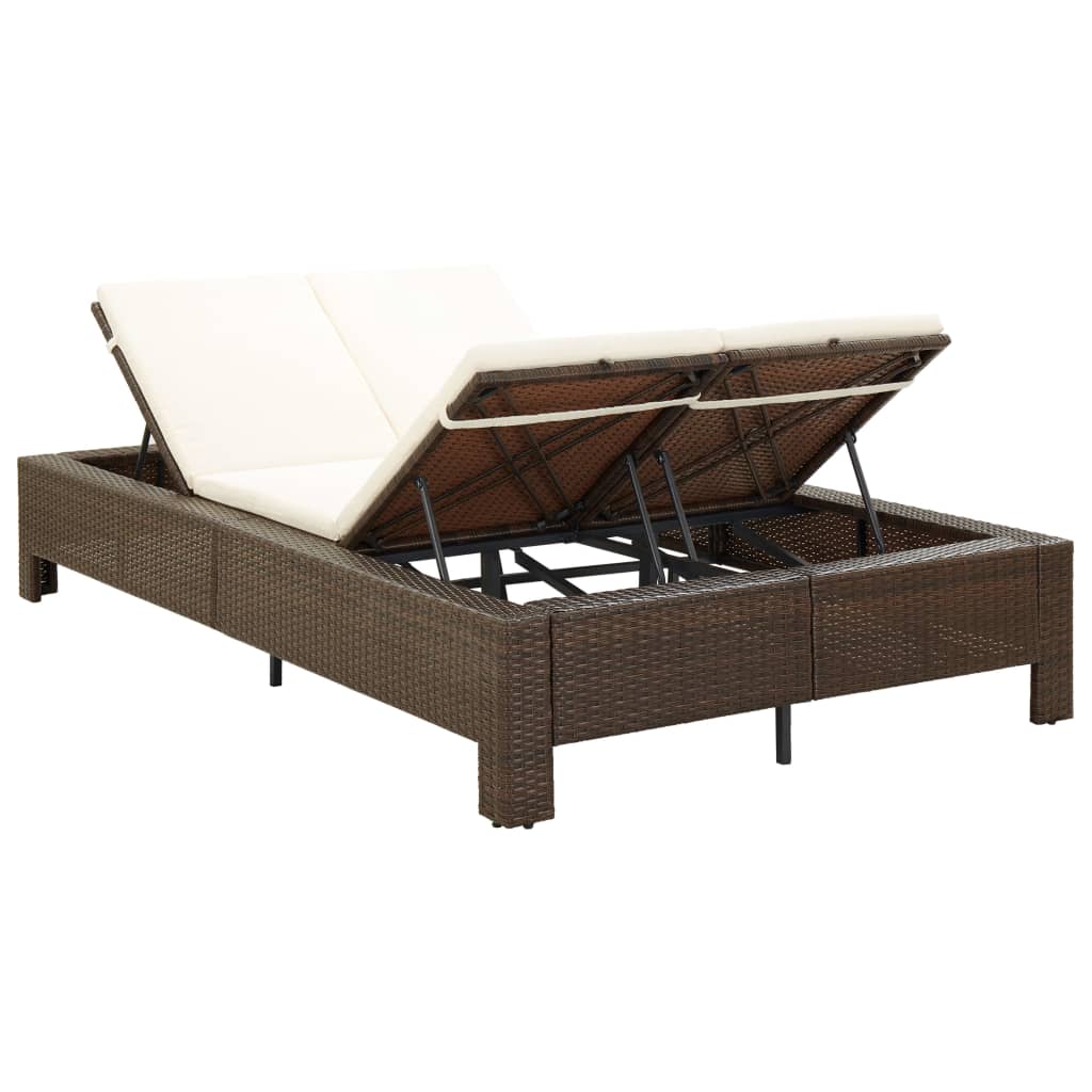 2-Personen-Sonnenliege mit Auflage Braun Poly Rattan