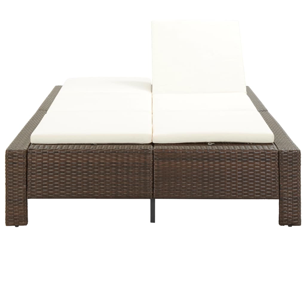 2-Personen-Sonnenliege mit Auflage Braun Poly Rattan