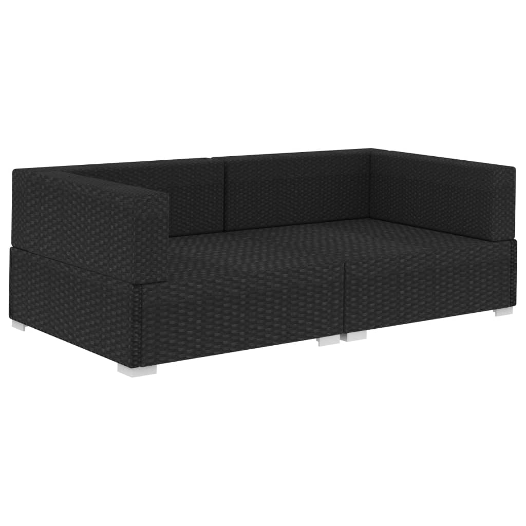 Ecksofas 2 Stk. mit Auflagen Poly Rattan Schwarz