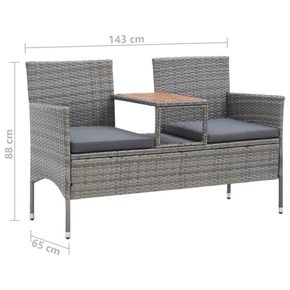 2-Sitzer-Gartenbank mit Teetisch 143 cm Poly Rattan Grau