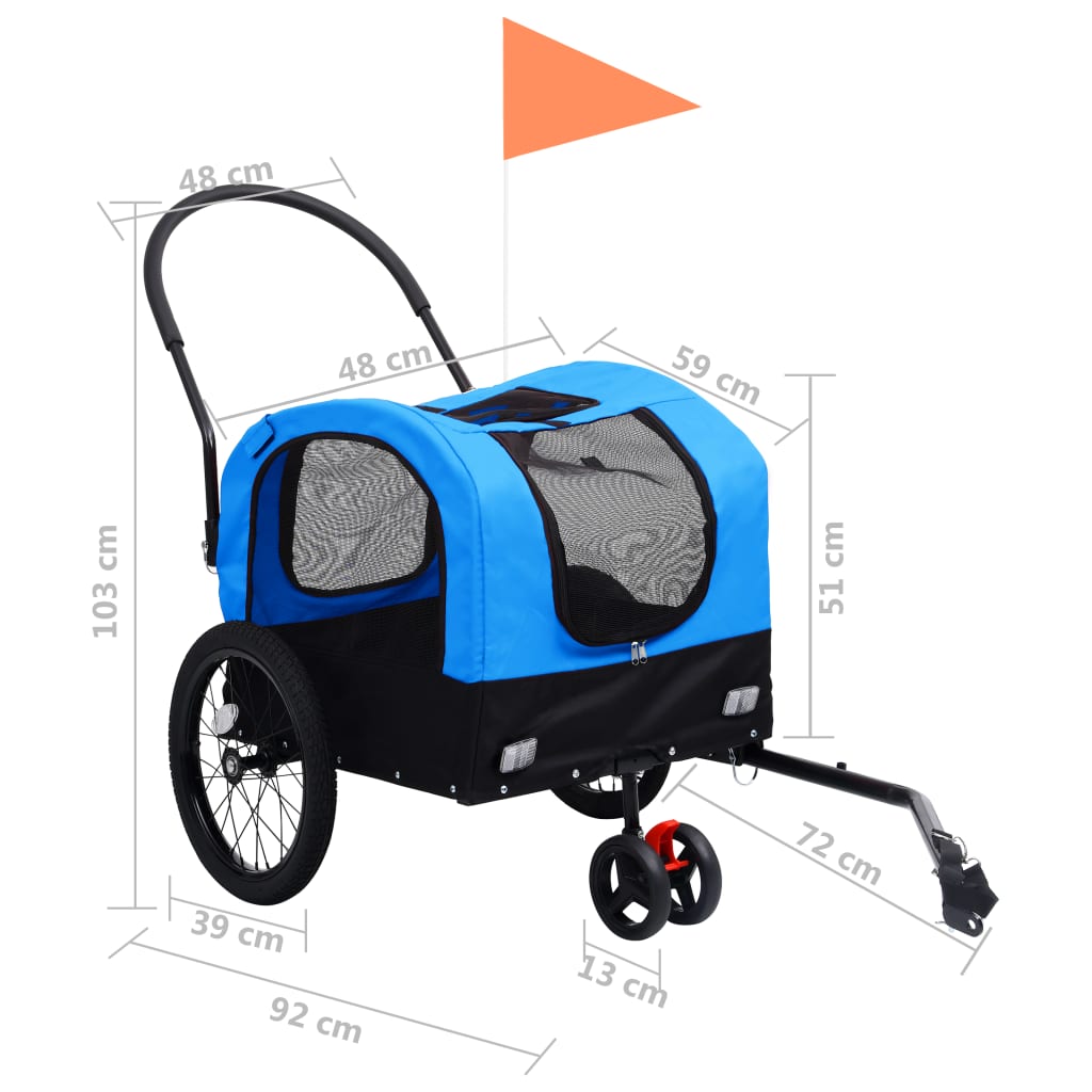 2-in-1 Fahrradanhänger für Hunde und Buggy Blau und Schwarz