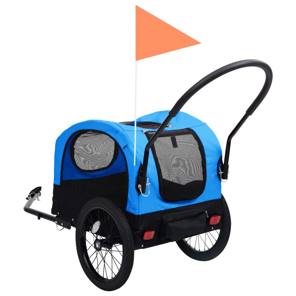 2-in-1 Fahrradanhänger für Hunde und Buggy Blau und Schwarz