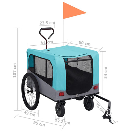 2-in-1 Fahrradanhänger für Hunde und Buggy Blau und Grau