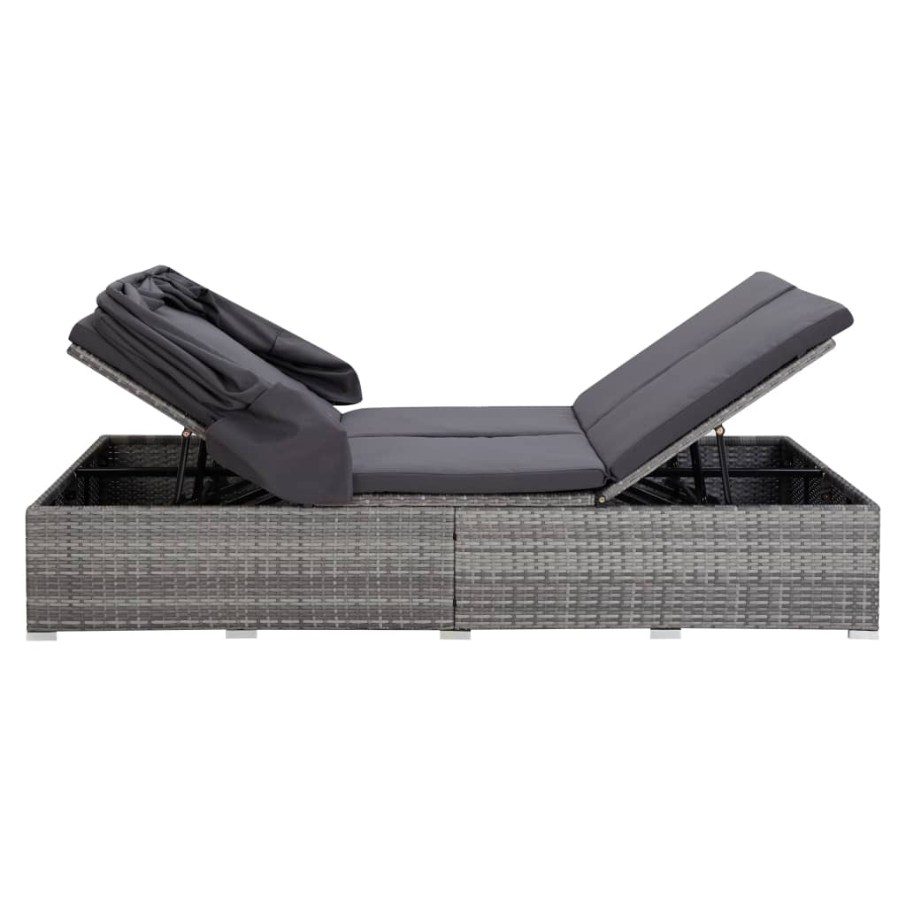 2-Personen-Sonnenliege mit Auflage Poly Rattan Grau