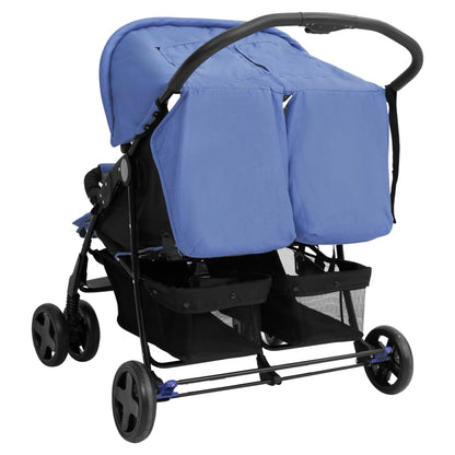 Zwillingskinderwagen Marineblau Stahl