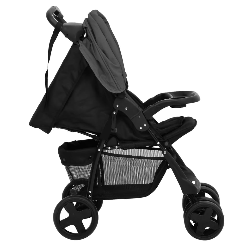 2-in-1 Kinderwagen Dunkelgrau und Schwarz Stahl