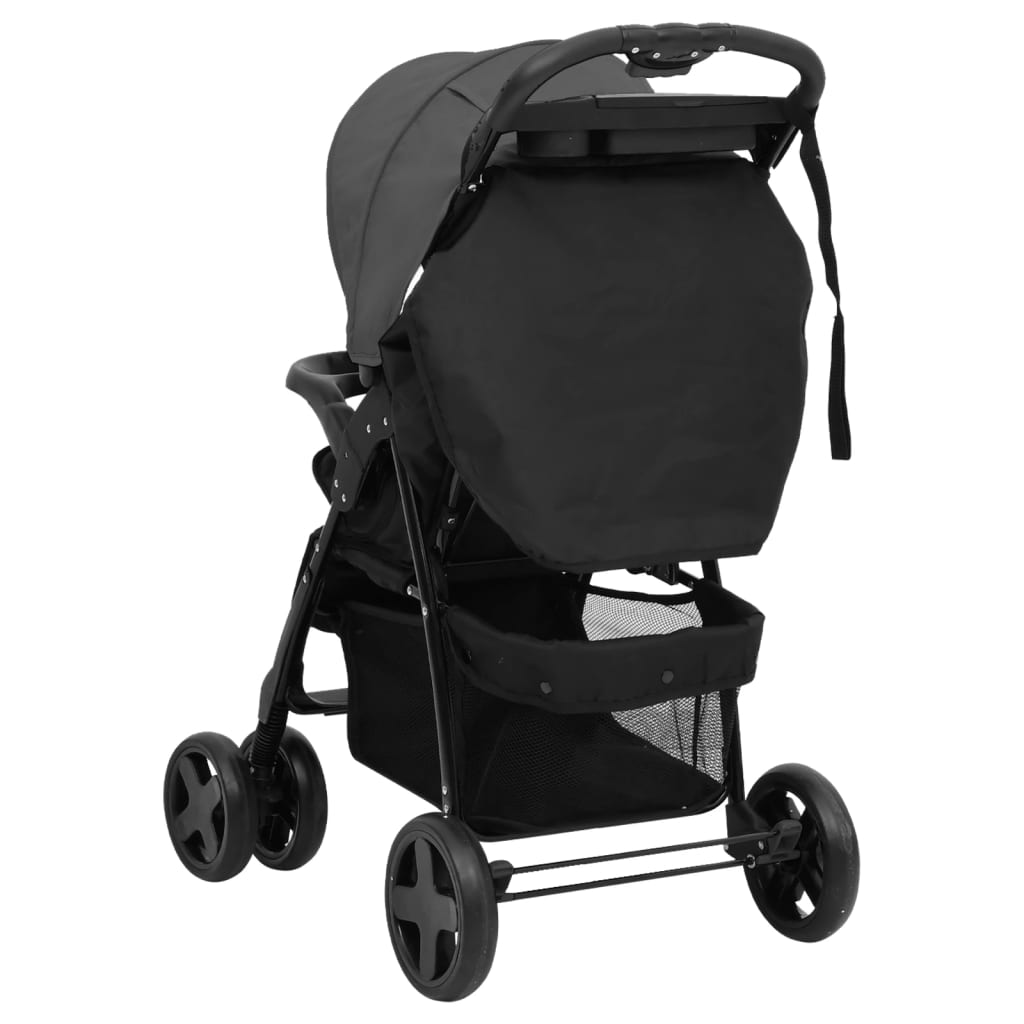 2-in-1 Kinderwagen Dunkelgrau und Schwarz Stahl