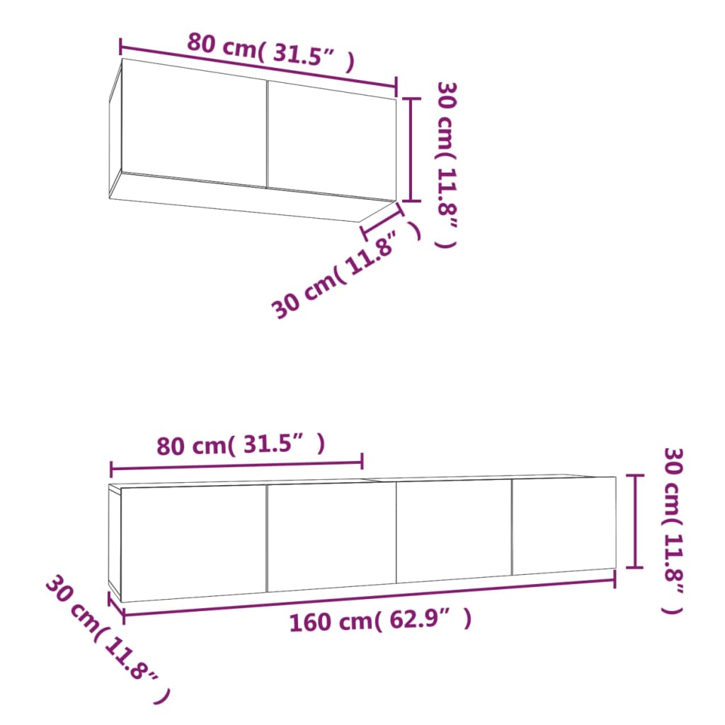 3-tlg. TV-Schrank-Set Grau Sonoma Holzwerkstoff