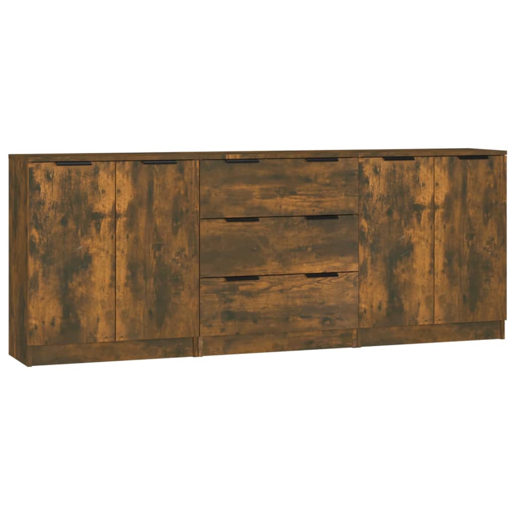 3-tlg. Sideboard Räuchereiche Holzwerkstoff