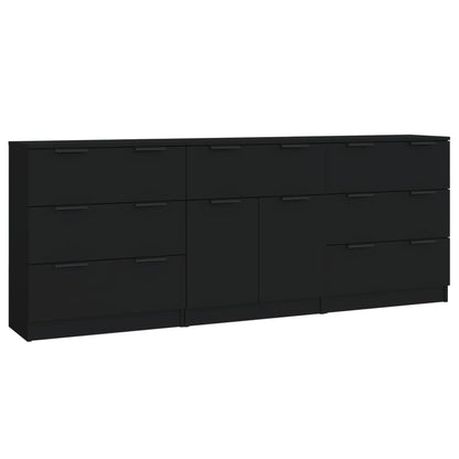 3-tlg. Sideboard Schwarz Holzwerkstoff