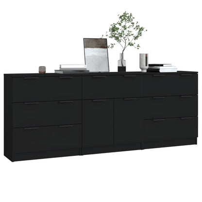 3-tlg. Sideboard Schwarz Holzwerkstoff