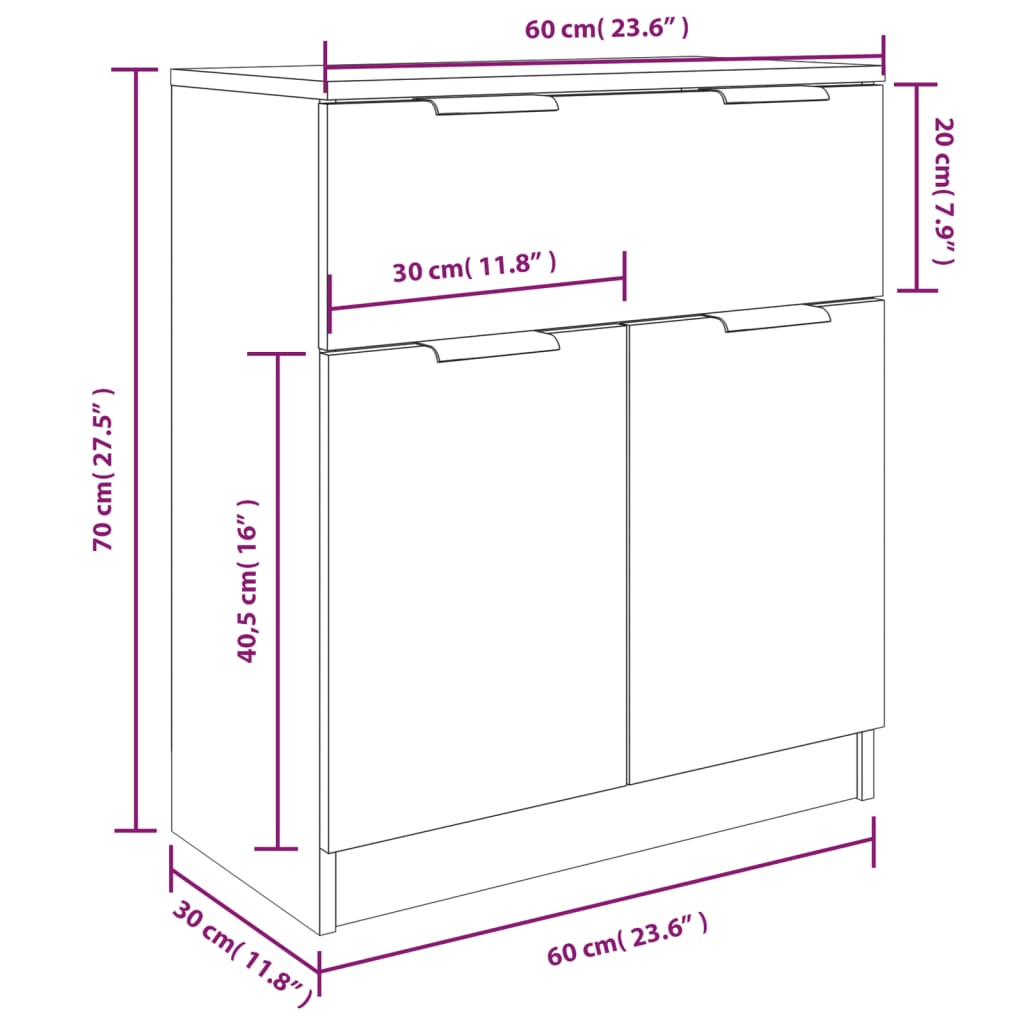 3-tlg. Sideboard Schwarz Holzwerkstoff