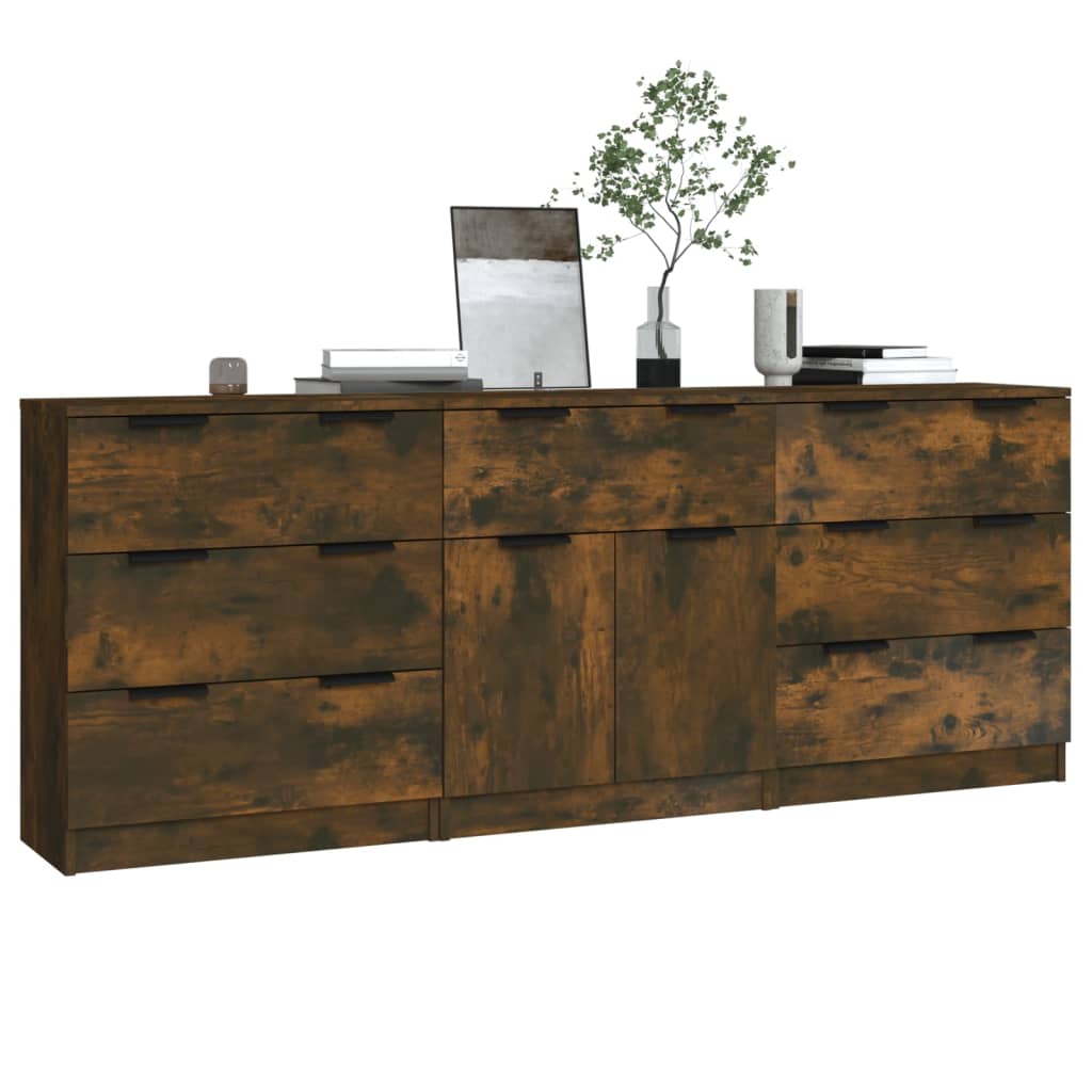 3-tlg. Sideboard Räuchereiche Holzwerkstoff