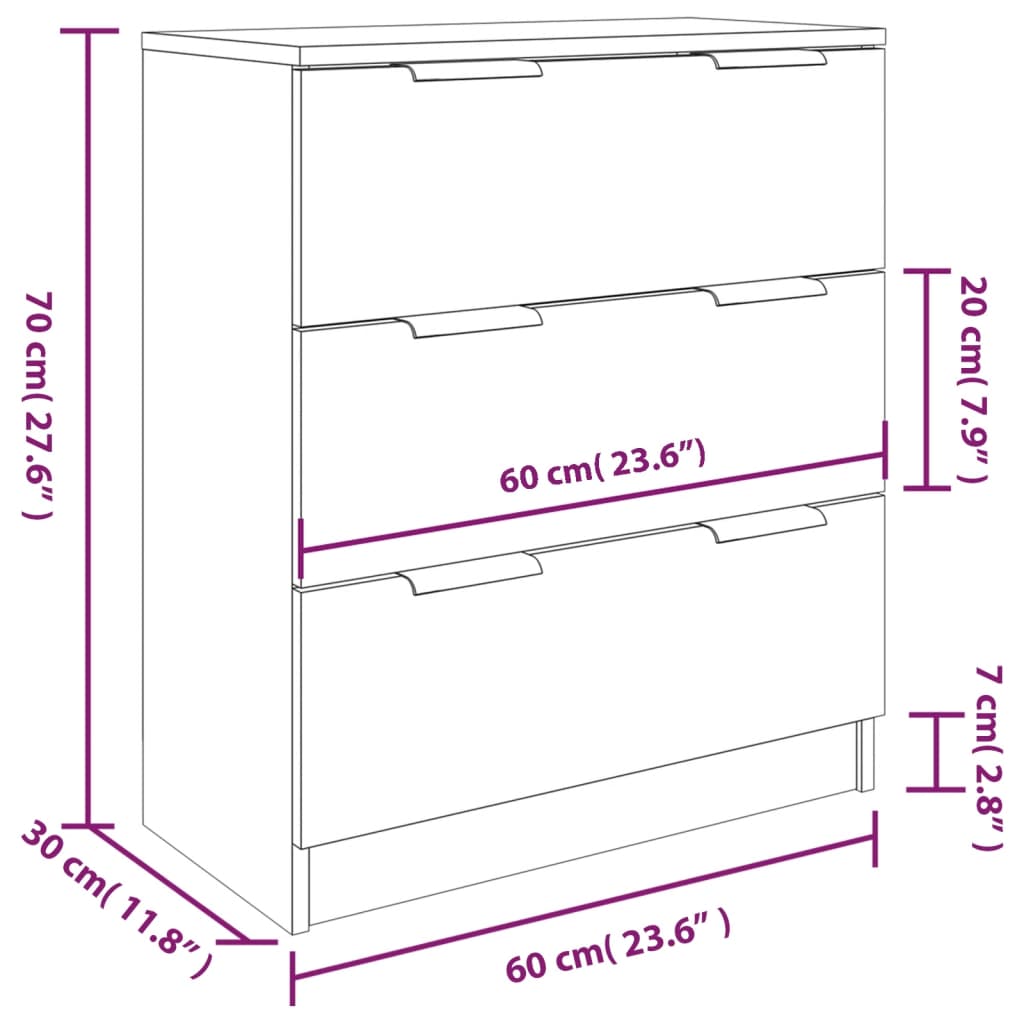 3-tlg. Sideboard Räuchereiche Holzwerkstoff