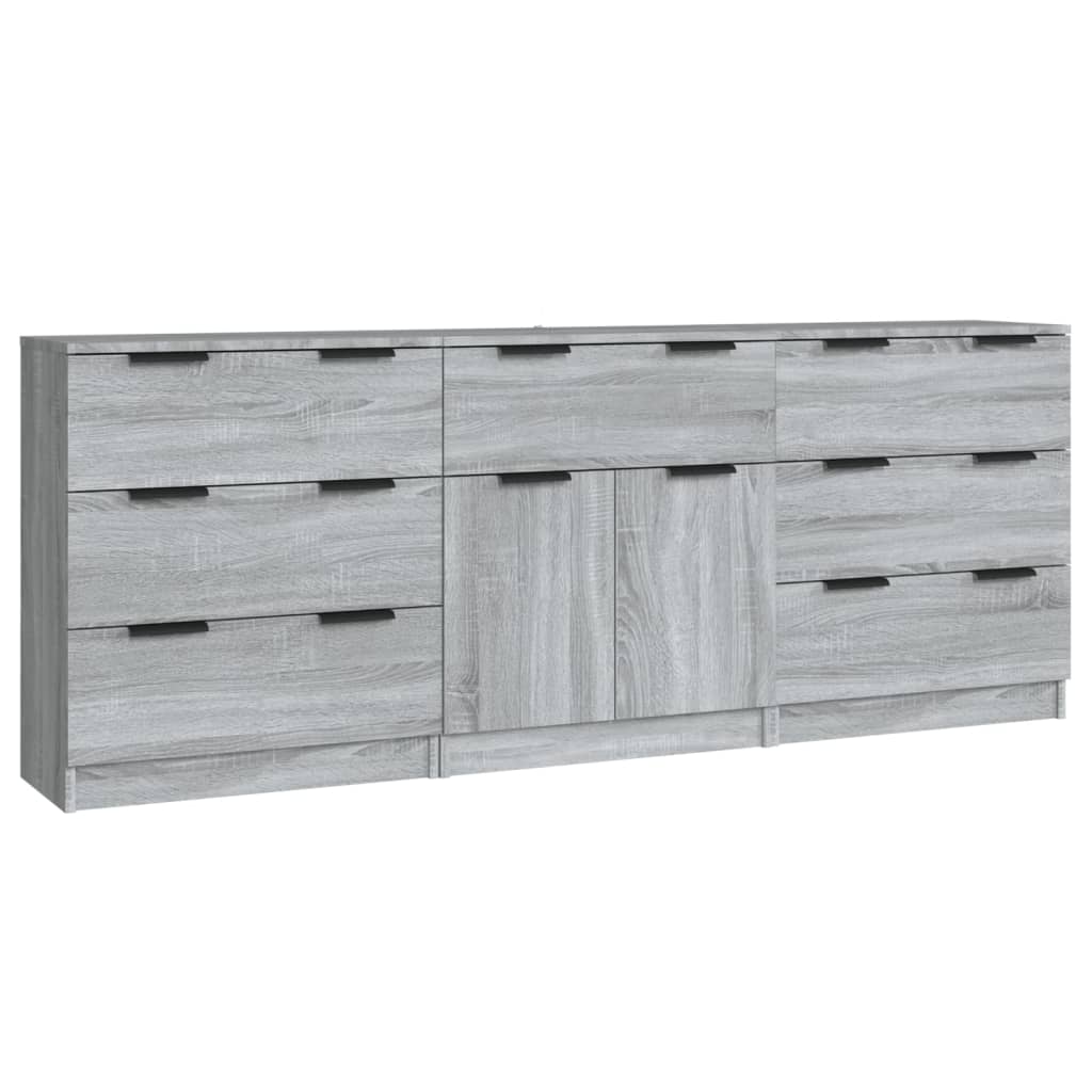 3-tlg. Sideboard Grau Sonoma Holzwerkstoff