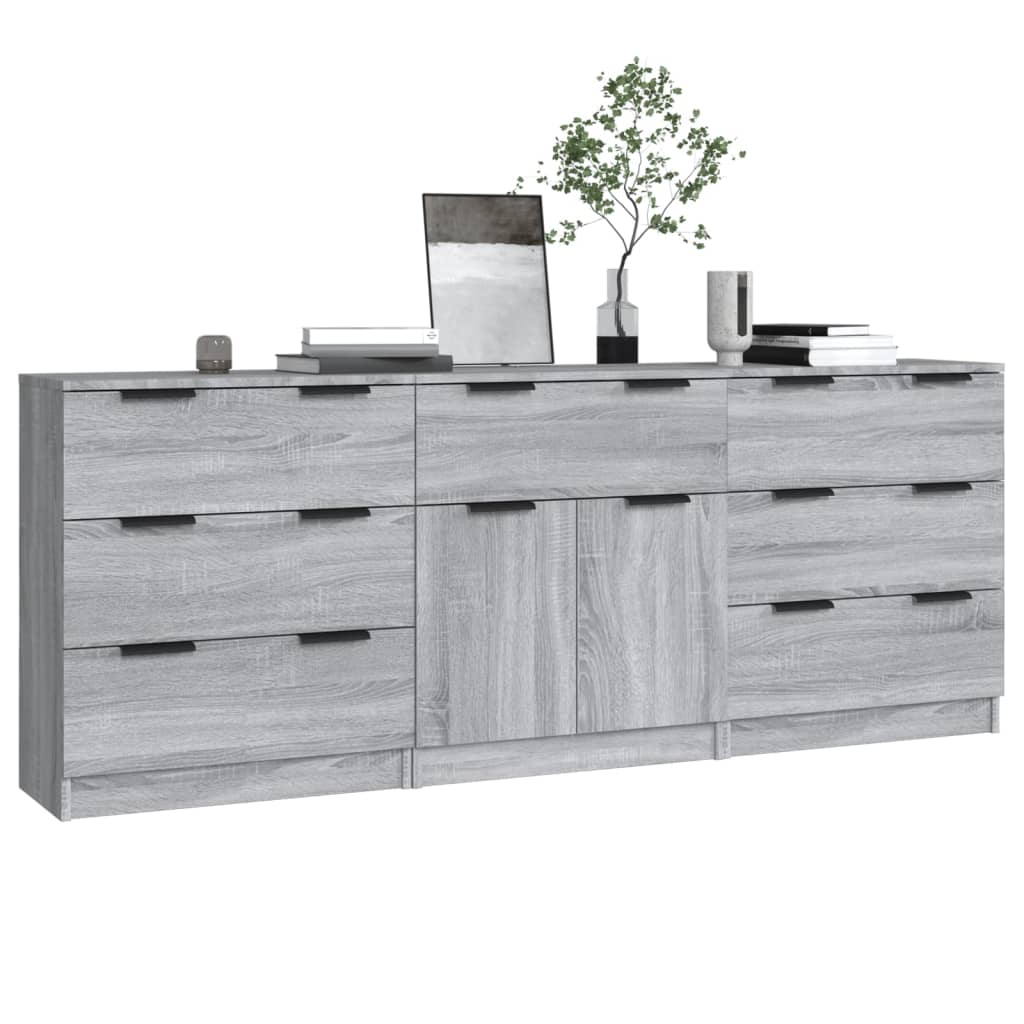 3-tlg. Sideboard Grau Sonoma Holzwerkstoff