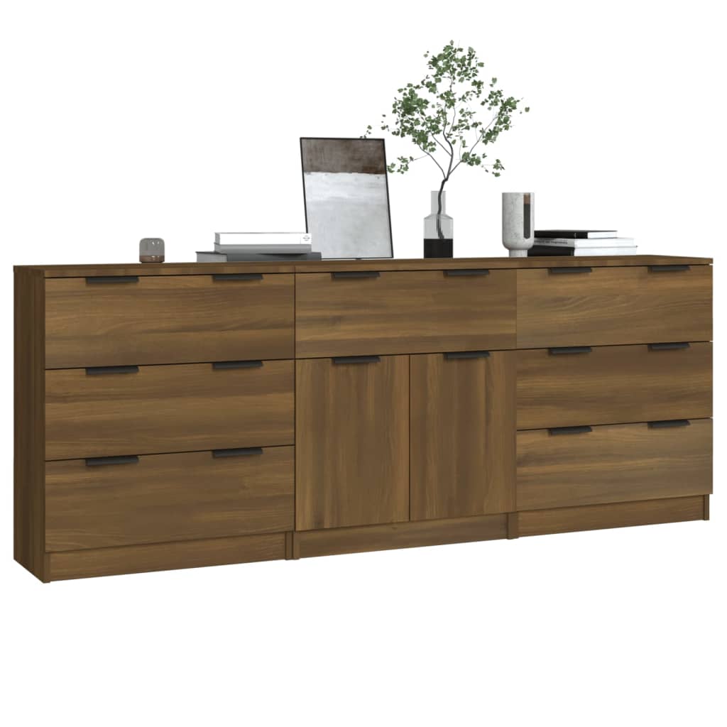 3-tlg. Sideboard Braun Eiche-Optik Holzwerkstoff