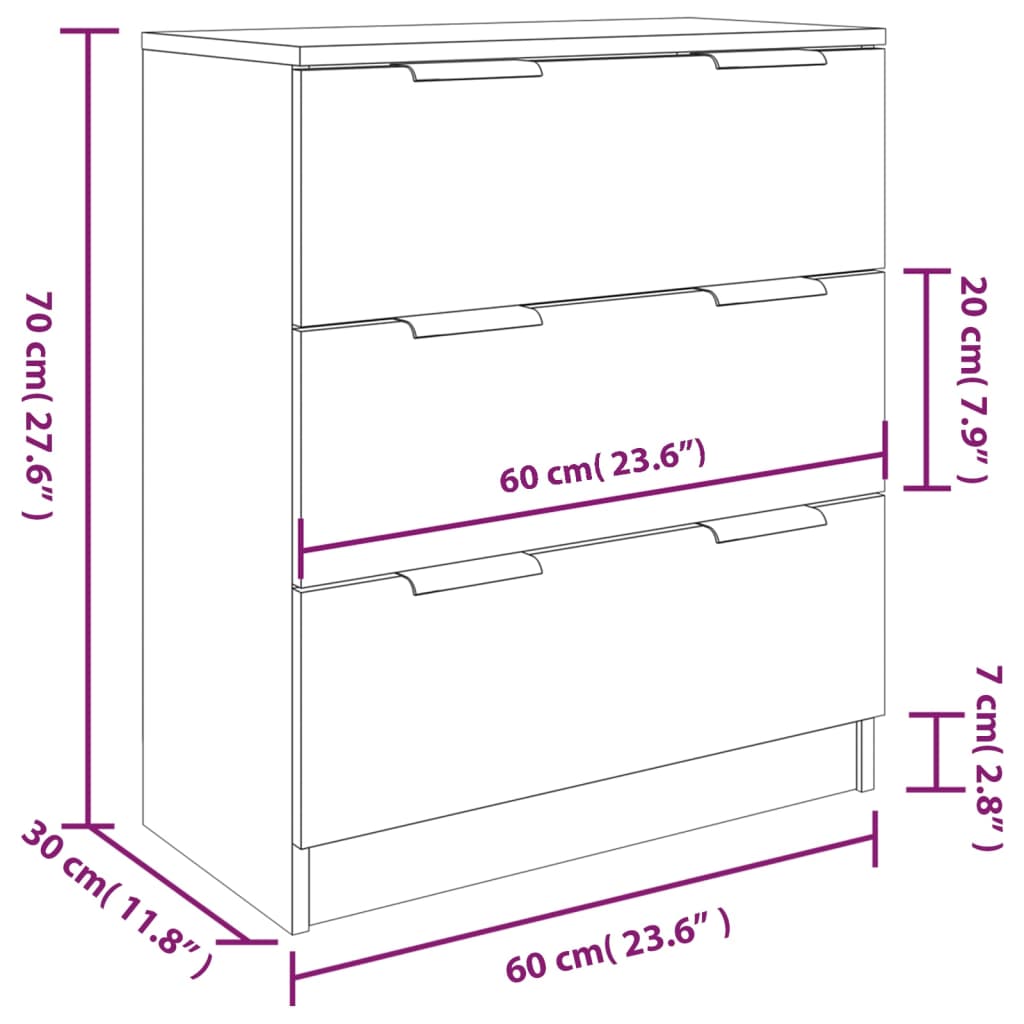 3-tlg. Sideboard Braun Eiche-Optik Holzwerkstoff